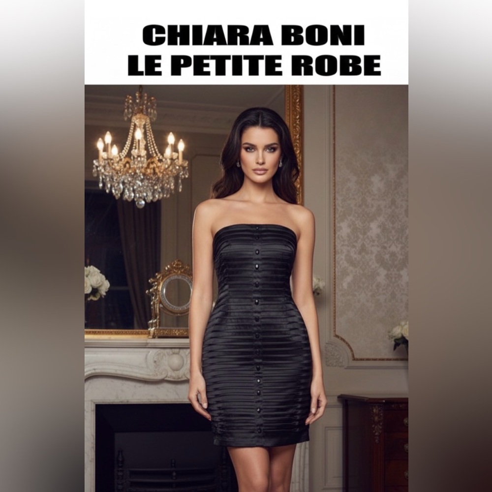 𝅺STUNNING 🤩 NWT Vintage Strapless Chiara Boni Black Strapless Dress Sz 10